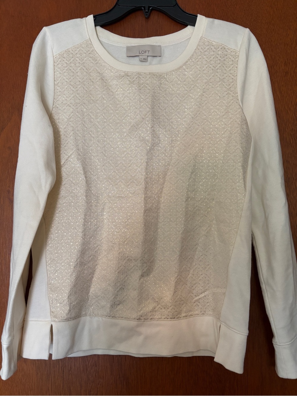 LOFT Cream Metallic Front Crewneck Sweatshirt